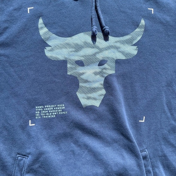 Men's Under Armour x Project Rock Hoodie Blue S Bull Gym Activewear Weight Fit - Picture 2 of 12